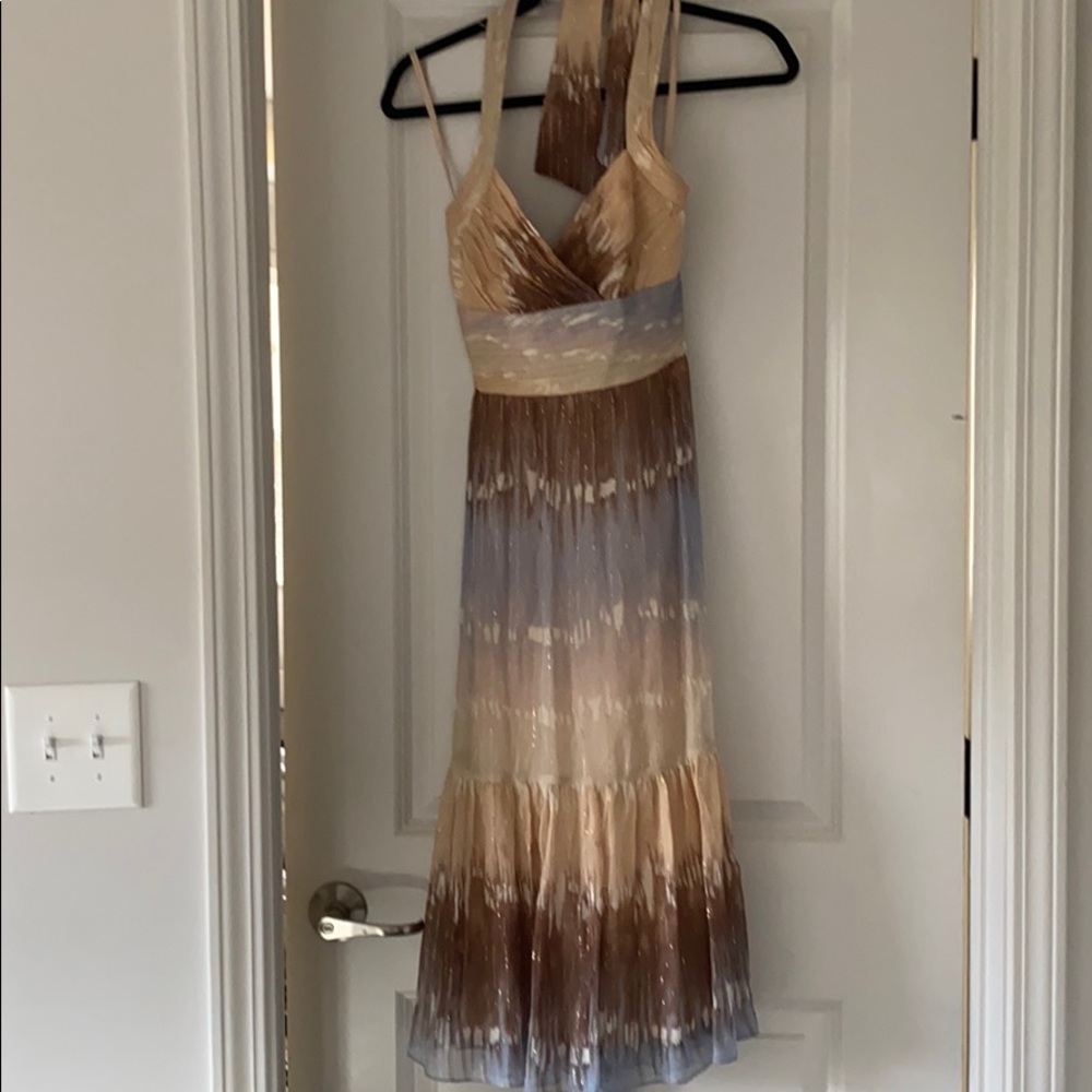 BCBGMAXAZRIA Chiffon Tie Dye Halter Dress